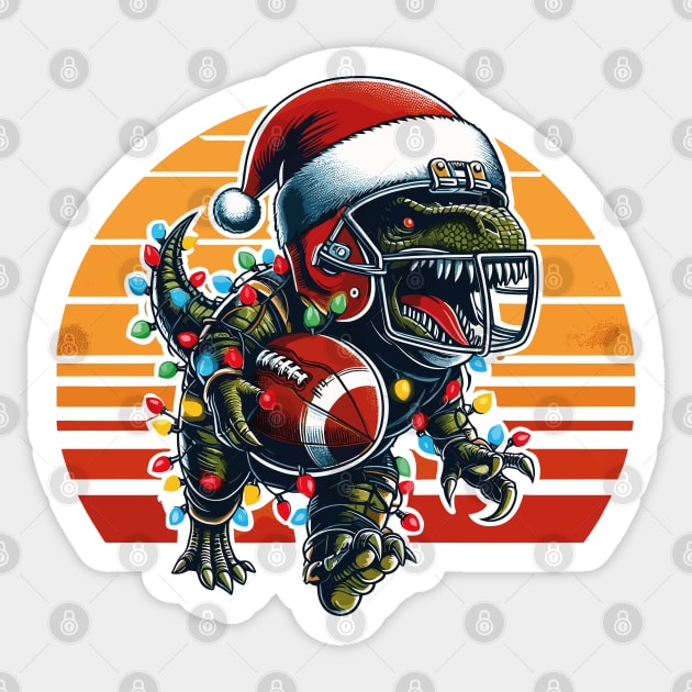 American Football T-Rex Santa Hat Sticker by JessArty